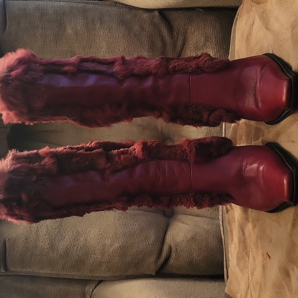 Vera Cuoio Italian Leather Boots With Real Rabbit Fur.  7.5 Size 38 - Picture 3 of 16